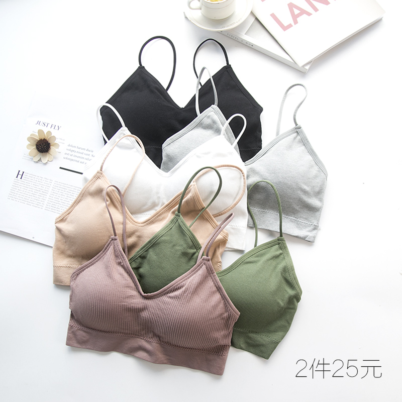 Beautiful back underwear women's no steel ring bra small camisole college students women wrapped chest strap chest pad gathered tube top