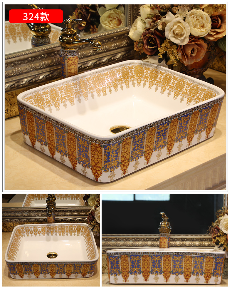 Key-2 Luxury European - style stage basin golden art basin large size of the basin that wash a face the sink creative ceramic wash basin