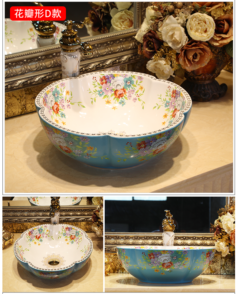 M letters birds art stage basin European ceramic lavatory petals basin basin on the sink