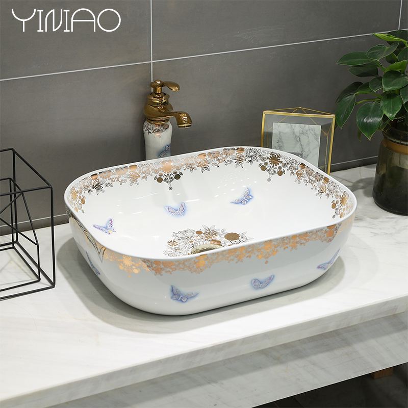 Yibiao bathroom ceramic basin washbasin Art washbasin Household European Butterfly washbasin Washbasin Washbasin