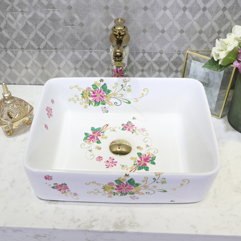 M letters square painting of flowers and birds on the ceramic basin sink contracted household toilet European art lavatory basin