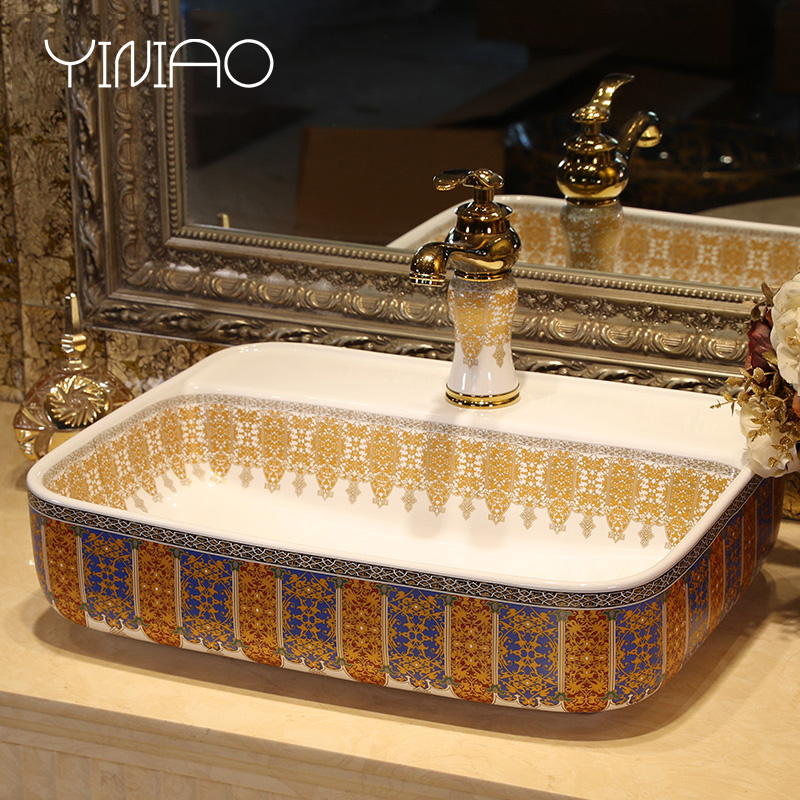 Key-2 Luxury European - style stage basin golden art basin large size of the basin that wash a face the sink creative ceramic wash basin