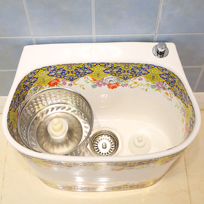 M letters birds rainbow art mop pool Europe type ceramic mop pool balcony toilet wash mop pool the mop bucket