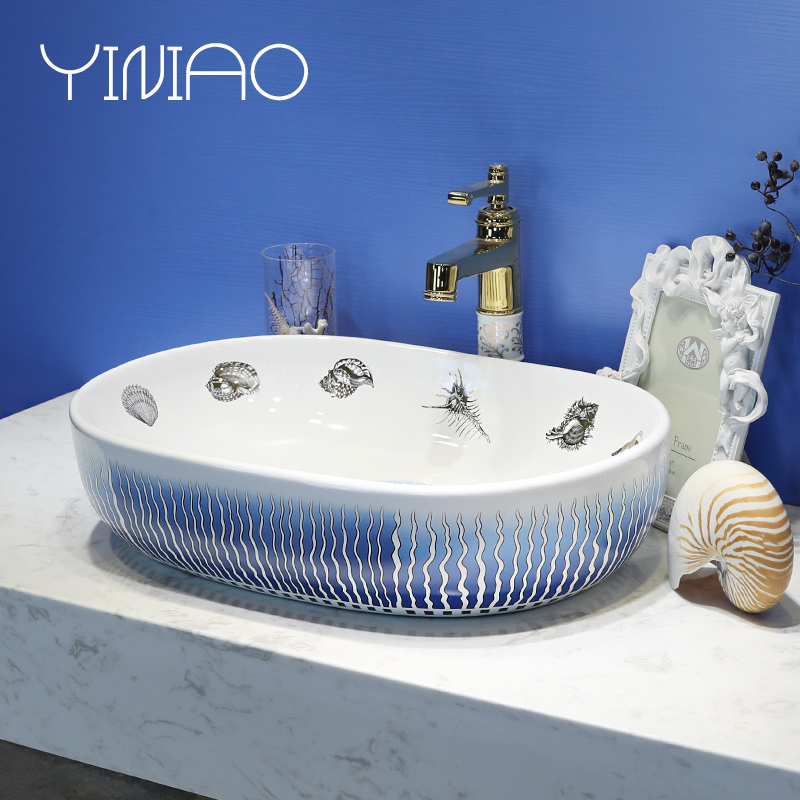 Jingdezhen stage basin oblong lavatory ceramic household toilet lavabo European art basin basin