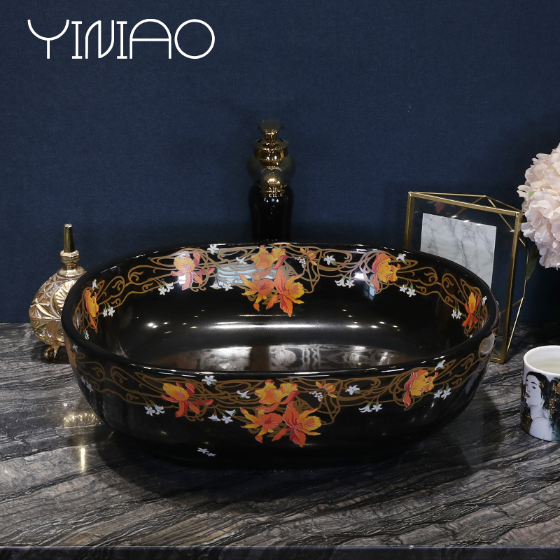 M letters birds European stage basin round ceramic household sink art lavatory basin Jin Wen lavabo