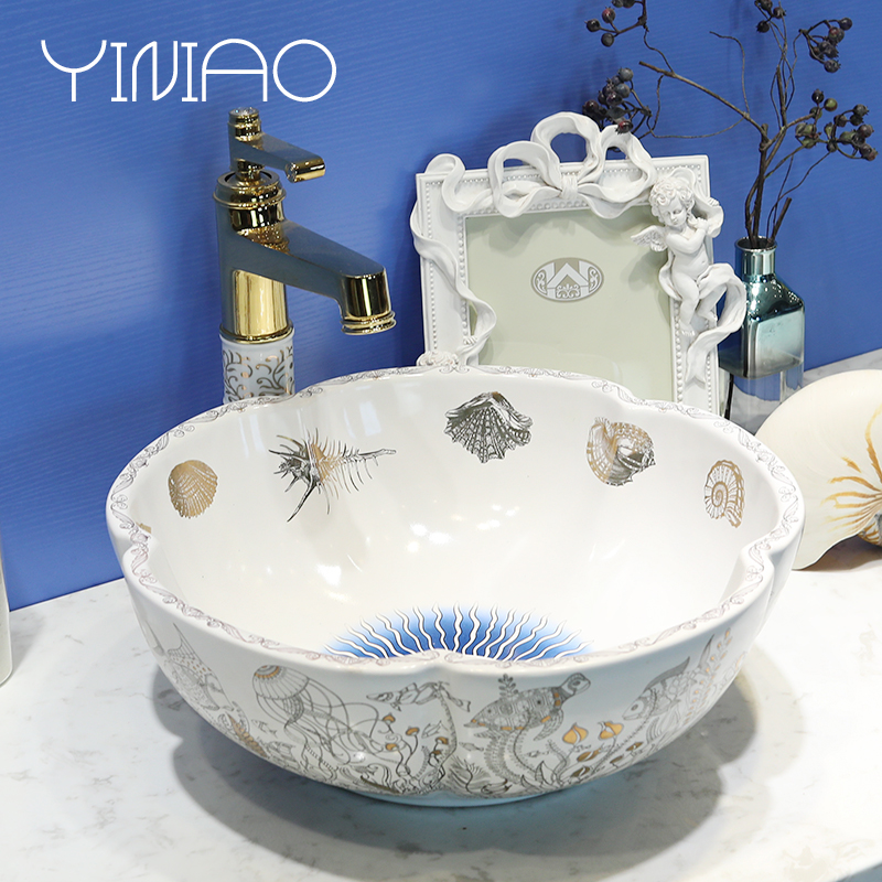 Jingdezhen stage basin petals lavatory ceramic household toilet lavabo European art basin basin
