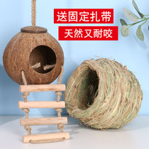 Straw Birds Nest tiger skin Xuanfeng peony parrot hanging nest coconut shell polished solid wood bird breeding box outdoor warm