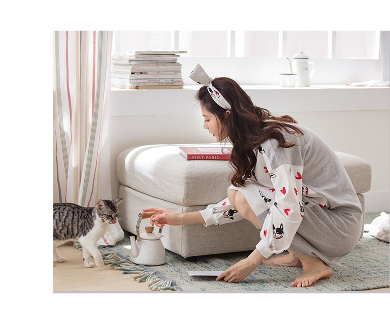 Jing Yun mùa thu cotton nữ đồ ngủ dài tay dễ thương vẻ đẹp ngọt ngào áo dài dài phiên bản Hàn Quốc của dịch vụ nhà cotton lỏng lẻo đồ bộ mặc nhà cao cấp