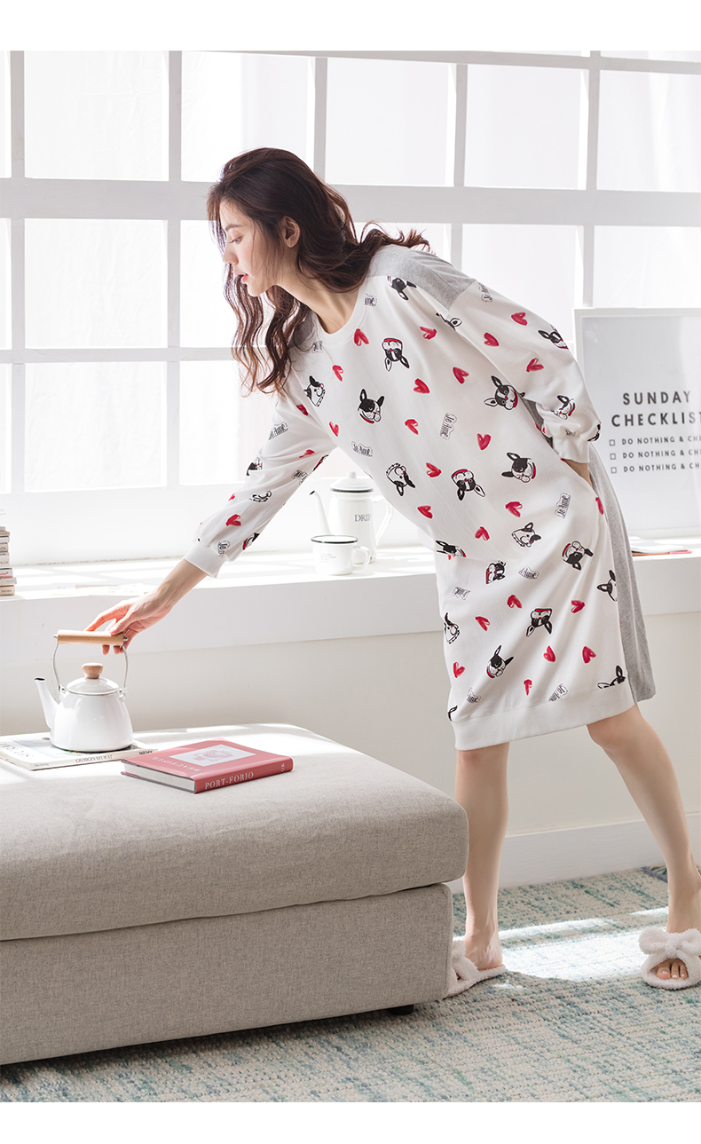 Jing Yun mùa thu cotton nữ đồ ngủ dài tay dễ thương vẻ đẹp ngọt ngào áo dài dài phiên bản Hàn Quốc của dịch vụ nhà cotton lỏng lẻo đồ bộ mặc nhà cao cấp