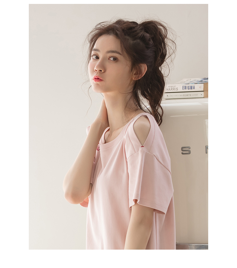 Jing Yun đồ ngủ nữ mùa hè cotton tay ngắn phần mỏng nữ dịch vụ nhà đơn giản màu rắn lỏng phần dài cô gái váy ngủ váy ngủ sexy