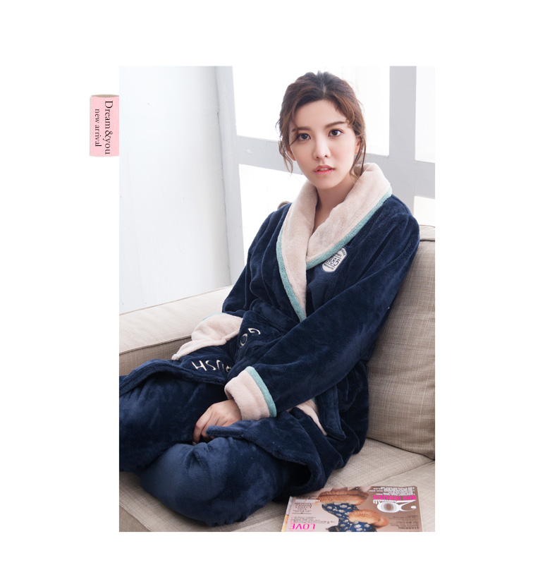 Jing Yun vài bộ đồ ngủ lông cừu san hô phục vụ nhà mùa thu và mùa đông dày tay dài flannel nam và nữ áo choàng áo choàng bộ đồ bộ quần ống rộng mặc nhà