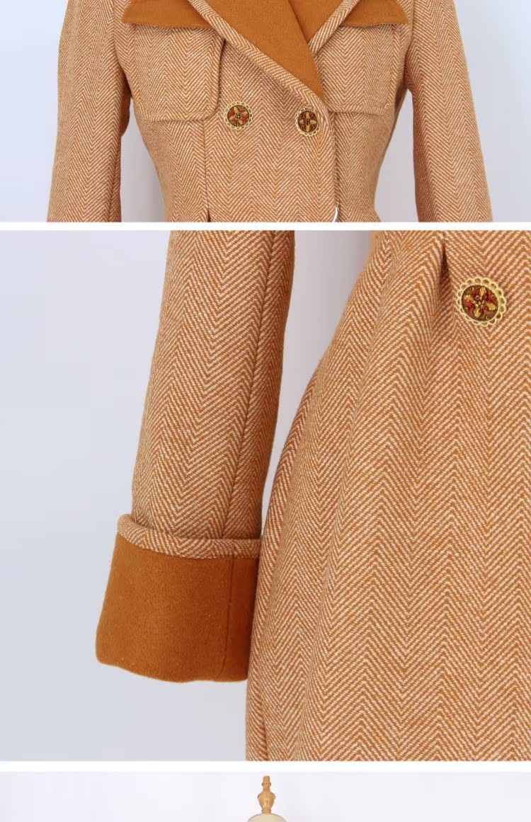 Hepburn phong cách retro áo khoác len nữ mùa đông mẫu xương cá dài phần eo áo len mẫu áo dạ ngắn đẹp