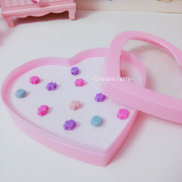 Pink love plastic jewelry storage box ring earrings ear pins jewelry box love soft girl jewelry box