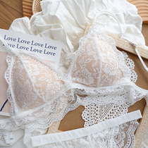 French triangle cup bra set female sexy back hollow lace lace no steel ring underwear underwear two-piece set
