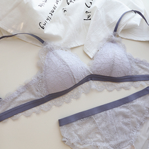 Fan-style thin section triangular cup eyelash lace lace sweet and beautiful without steel ring small breasts to woo comfort girl bra suit