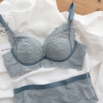 French sexy lace underwear thin without steel ring small chest gathering soft skin-friendly modal girl bra set