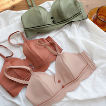 South Korea small button sweet underwear thin seamless without steel ring small chest not empty cup small thin bra set women