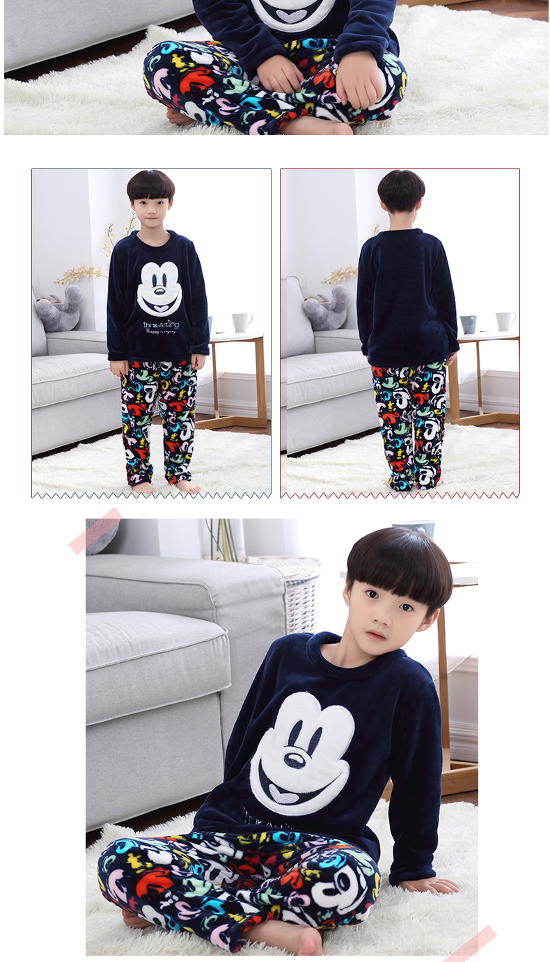 Đồ ngủ trẻ em 3 bé trai mùa đông dày flannel bé trai 11 mẫu lớn mùa xuân và mùa thu dày 15 tuổi đồ pijama nam