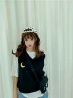 Moon họa tiết vest vest ulzzang girl đen tay áo hoang dã Dongdaemun chic áo khoác dạ nữ