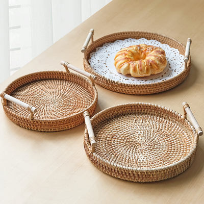 Naturally, autumn wicker woven storage fruit baskets, double-ear woven bread baskets, home pastries, fruit plates, handcrafted trays