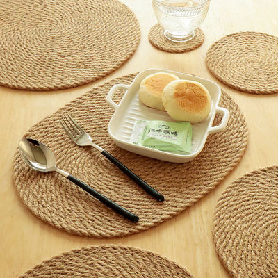 Natural linen woven round heat insulation pad, home woven dining table heat insulation pad, cup mat, pot mat, table mat