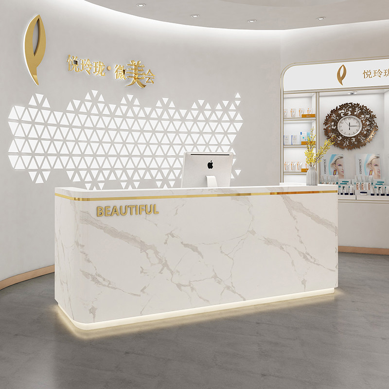 Simple modern cash register clothing store beauty salon shop small imitation marble Nordic circular curved bar front desk