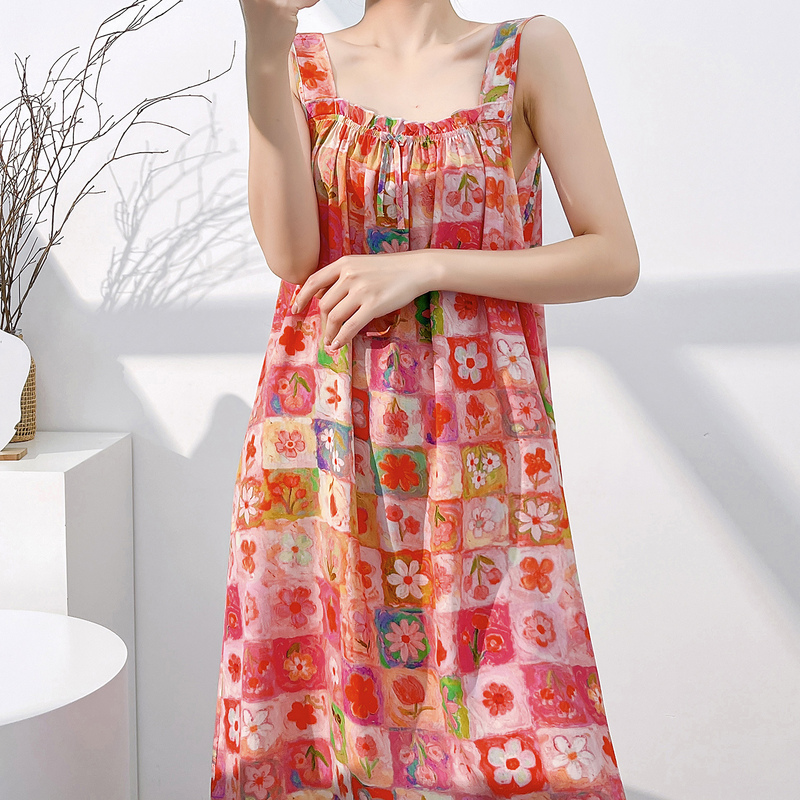Summer Thin Printed Cotton Nightgown for Women, Can Be Worn Outside, Mid-Length Student Dress with a High-End Feel Summer Thin Printed Cotton Nightgown for Women, Can Be Worn Outside, Mid-Length Student Dress with a High-End Feel