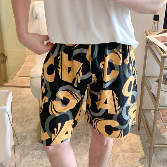 Cotton silk pajama pants men's thin section simple pants summer casual shorts printed letters plus fertilizer and enlarged artificial cotton pants