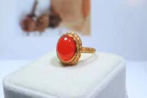Hetian Jade professional live 18K gold inlaid red ring specification 14 2*11