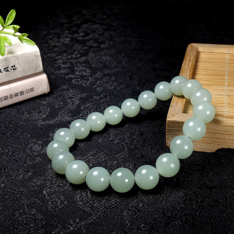 Chongyu produces Xinjiang Hetian jade seed material mountain material Hetian jade white jade jasper round bead bracelet bracelet