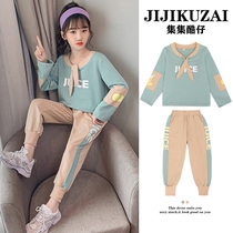 Girls spring two-piece suit Girls childrens clothing Foreign style net Red fashion clothes 6 spring and autumn 7 sweater 8 tide 9 years old 10