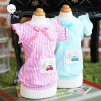 Lazy Pet Korean cat and dog Pet plaid bow cute small flying sleeve car painting T-shirt