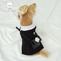 Lazy Pet Korean cat and dog Pet clothes black and white color contrast elegant small fragrant style backpack dress