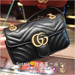 代购Gucci/古奇女包经典款Marmont双G波浪纹翻盖链条包单肩斜挎包