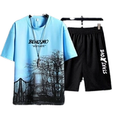 Летний модный шелковый брендовый комплект для отдыха, универсальная футболка, подходит для подростков