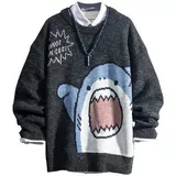 Зимняя японская мультяшная акула, брендовый трикотажный свитер для влюбленных, оверсайз, в корейском стиле, увеличенная толщина