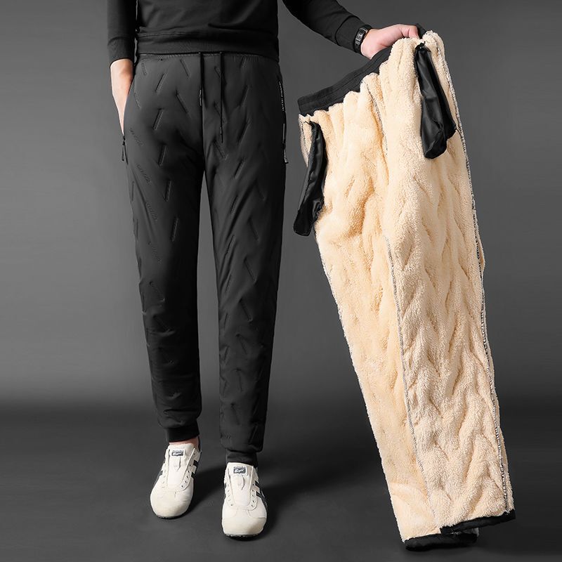 Men's Lambswool Pants, Cotton Pants for Autumn and Winter, Fleece-Lined and Thickened, Sports Jogger Pants, Warm Casual Long Pants for Outdoor Wear