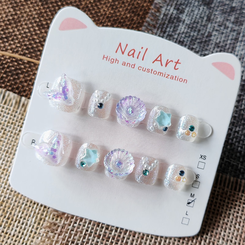 Popular Mermaid Tail Shell Children's Handmade Wearable Nails for 5-8-10 Year Old Girls, Fresh Style, Nail Tips That Make the Skin Look Fairer Popular Mermaid Tail Shell Children's Handmade Wearable Nails for 5-8-10 Year Old Girls, Fresh Style, Nail Tips That Make the Skin Look Fairer