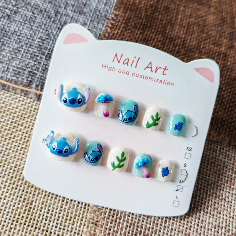 Stitch Children's Nail Art for Ages 3-6-12, 3D Decorations, Baby Nail Stickers, Kids' Press-On Nails