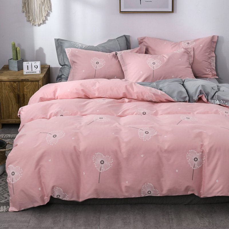 Four pieces of all-cotton pure cotton 100 bed Hat Bed bed linen quilt with single pink Teenage Girl Hearts Princess Wind Net Red-Taobao