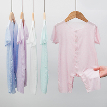 Baby female modal jumpsuit newborn ha clothing summer thin non-trace pajamas male with short sleeve climbing suit