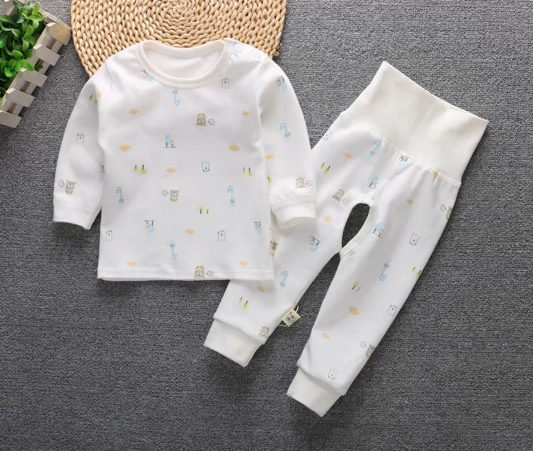 Mùa xuân và mùa thu cotton nam và nữ bé quần eo cao set đồ Quần bé mùa thu khóa vai cao eo thiết kế quần bụng 0-2 tuổi đồ thú cho bé