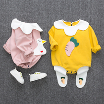 Baby triangle dress suit jumpsuit spring and autumn cute girl baby climbed clothes Princess Toddler cartoon shirt tide