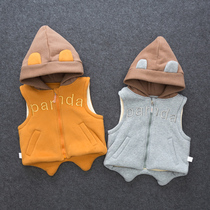 Autumn and winter plus velvet baby vest male and female baby children thick waistband shoulder children with hats warm vest children