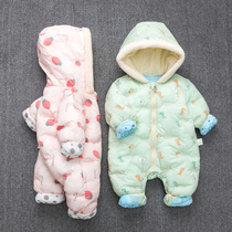 Baby winter one-piece cotton-padded clothes male baby out cotton-padded clothes thick female childrens clothes climbing clothes hooded tide