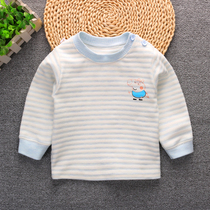 Male and female baby cotton velvet underwear long sleeve single top baby clothes autumn clothes shoulder buckle T-shirt 0-2 years old