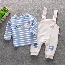 Baby Strap Pants Set Baby Children Spring and Autumn Clothes Men and Women 2021 Clothes Western Cotton 1-3 Years Old Tide