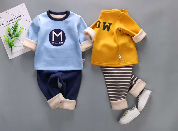 Cộng với đồ lót nam và nữ nhung cho bé bộ đồ ngủ mùa thu đông bé bé đệm ấm vai khóa quần áo mùa thu 1-4 tuổi đồ pijama cho bé