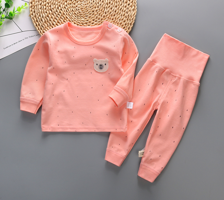 Mùa xuân và mùa thu cotton nam và nữ set đồ lót cho bé Quần eo cao Quần áo mùa thu đeo vai khóa kép sử dụng 裆 bảo vệ bụng 0-3 tuổi quần áo trẻ em nam