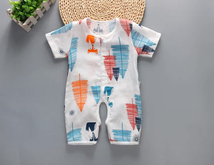 Mùa hè nam giới và phụ nữ bé ngắn tay jumpsuit bông gạc trẻ sơ sinh mở đập vỡ quần áo đồ ngủ haber 0-2 tuổi